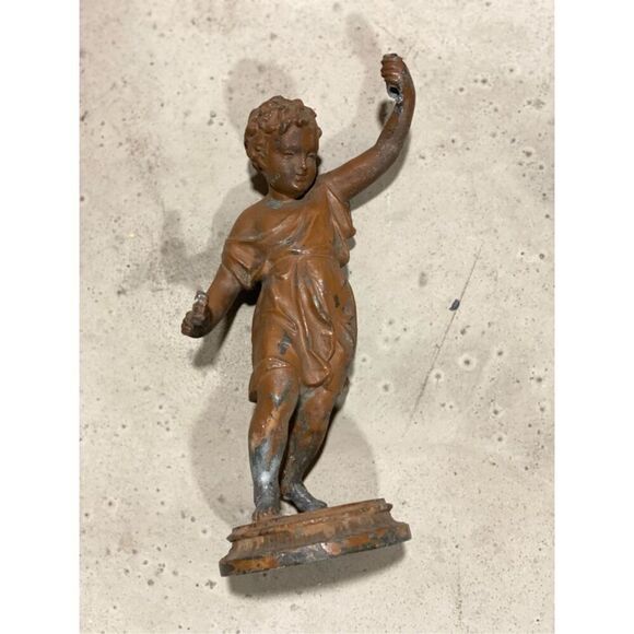 Antique Boy Statue Lamp Chandelier Part Copper - Picture 3 of 10